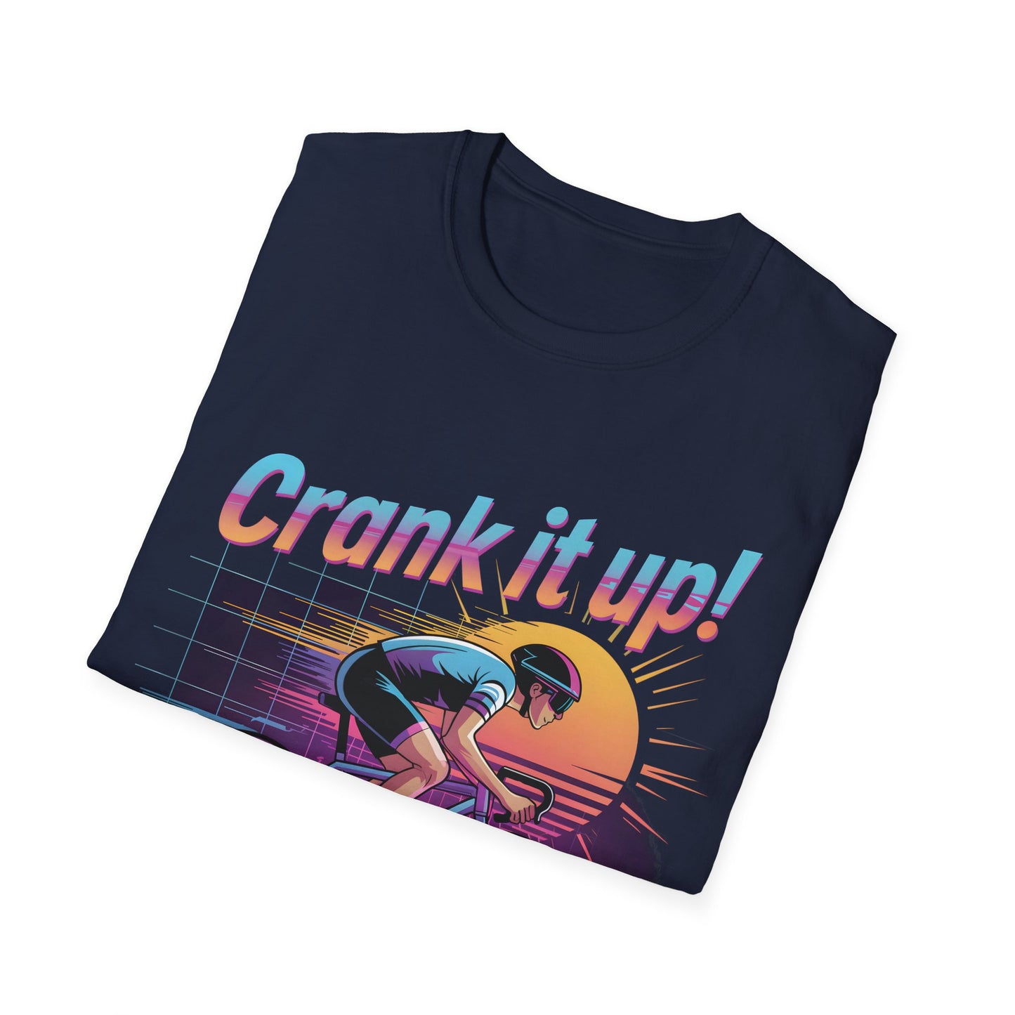 Synthwave Cyclist Tee - 80s Style Retro Cycling Shirt with 'Crank It Up' Pun