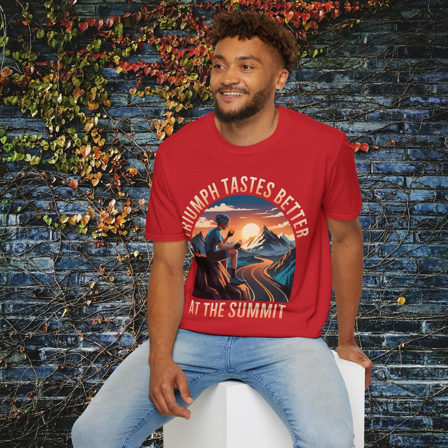 "Triumph Tastes Better At The Summit" | Cycling Mountain Climb T-Shirt, Road Biking Tee, Cyclist Gift