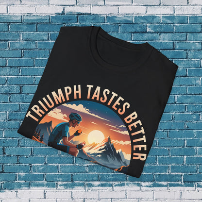 "Triumph Tastes Better At The Summit" | Cycling Mountain Climb T-Shirt, Road Biking Tee, Cyclist Gift
