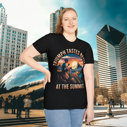 "Triumph Tastes Better At The Summit" | Cycling Mountain Climb T-Shirt, Road Biking Tee, Cyclist Gift