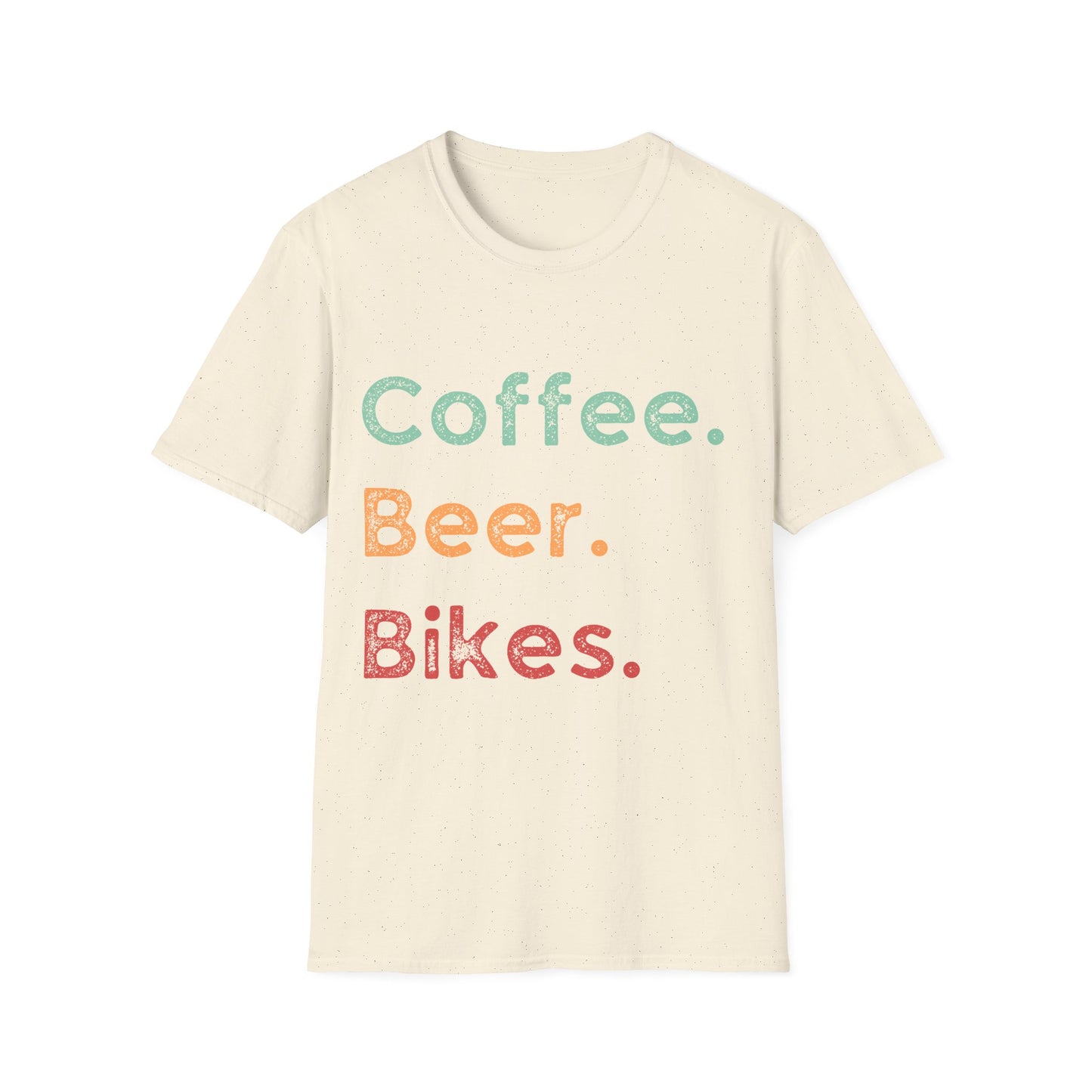 "Coffee. Beer. Bikes." Essential Cyclist Lifestyle T-Shirt | Unisex Heavy Cotton Tee