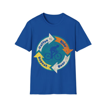 Cyclist Life Cycle T-Shirt | Coffee Ride Beer Repeat | Funny Cycling Gift