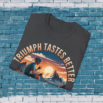 "Triumph Tastes Better At The Summit" | Cycling Mountain Climb T-Shirt, Road Biking Tee, Cyclist Gift