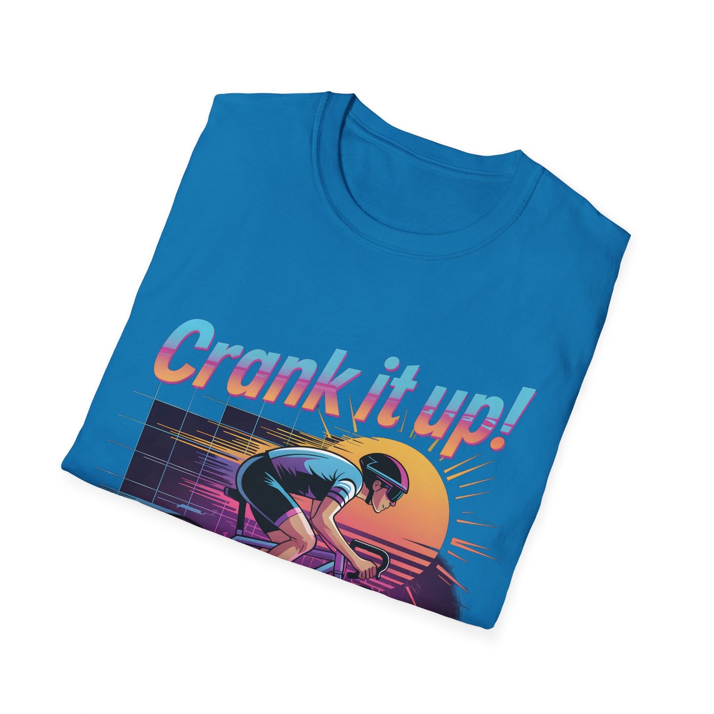 Synthwave Cyclist Tee - 80s Style Retro Cycling Shirt with 'Crank It Up' Pun