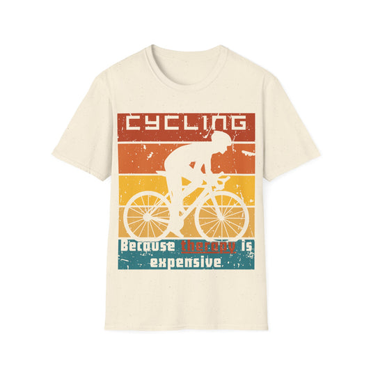 Cyclist Humor T-Shirt - "CYCLING: Because Therapy Is Expensive" | Unisex Heavy Cotton Tee | Perfect Gift for Cyclists, Cycling Enthusiasts