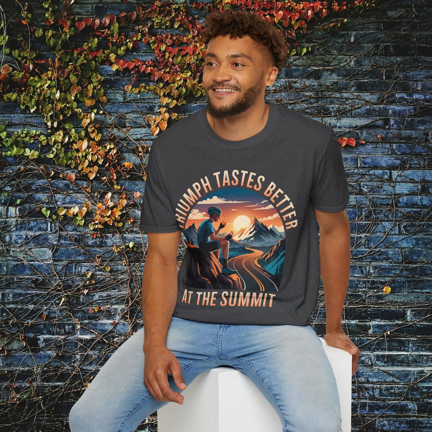 "Triumph Tastes Better At The Summit" | Cycling Mountain Climb T-Shirt, Road Biking Tee, Cyclist Gift