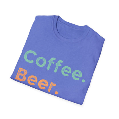 "Coffee. Beer. Bikes." Essential Cyclist Lifestyle T-Shirt | Unisex Heavy Cotton Tee