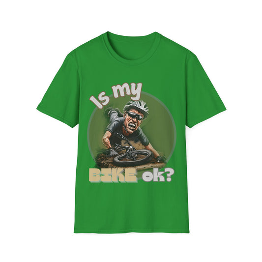 "Is My BIKE Ok?" Mountain Biker Crash T-Shirt | Unisex Heavy Cotton Tee