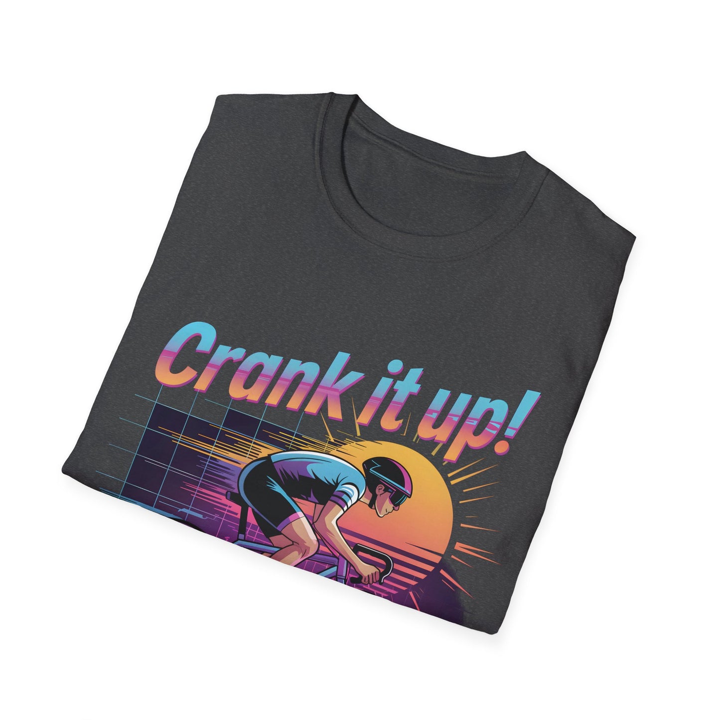 Synthwave Cyclist Tee - 80s Style Retro Cycling Shirt with 'Crank It Up' Pun