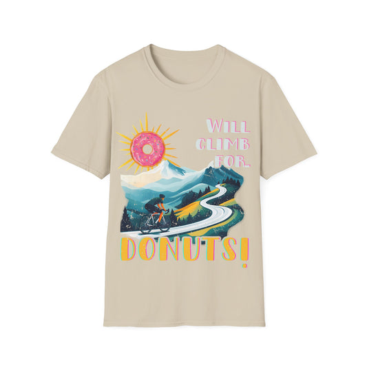 "Will Climb For Donuts" Cyclist T-Shirt | Unisex Heavy Cotton Tee