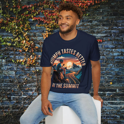 "Triumph Tastes Better At The Summit" | Cycling Mountain Climb T-Shirt, Road Biking Tee, Cyclist Gift
