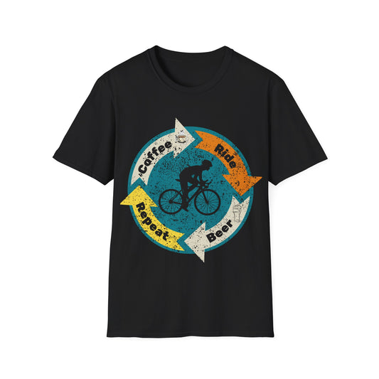 Cyclist Life Cycle T-Shirt | Coffee Ride Beer Repeat | Funny Cycling Gift