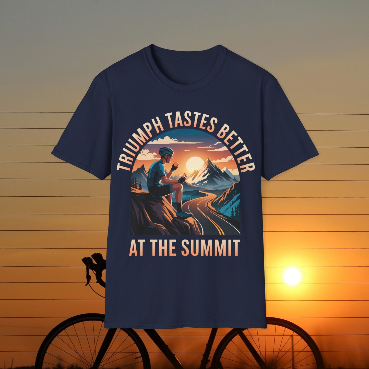 "Triumph Tastes Better At The Summit" | Cycling Mountain Climb T-Shirt, Road Biking Tee, Cyclist Gift