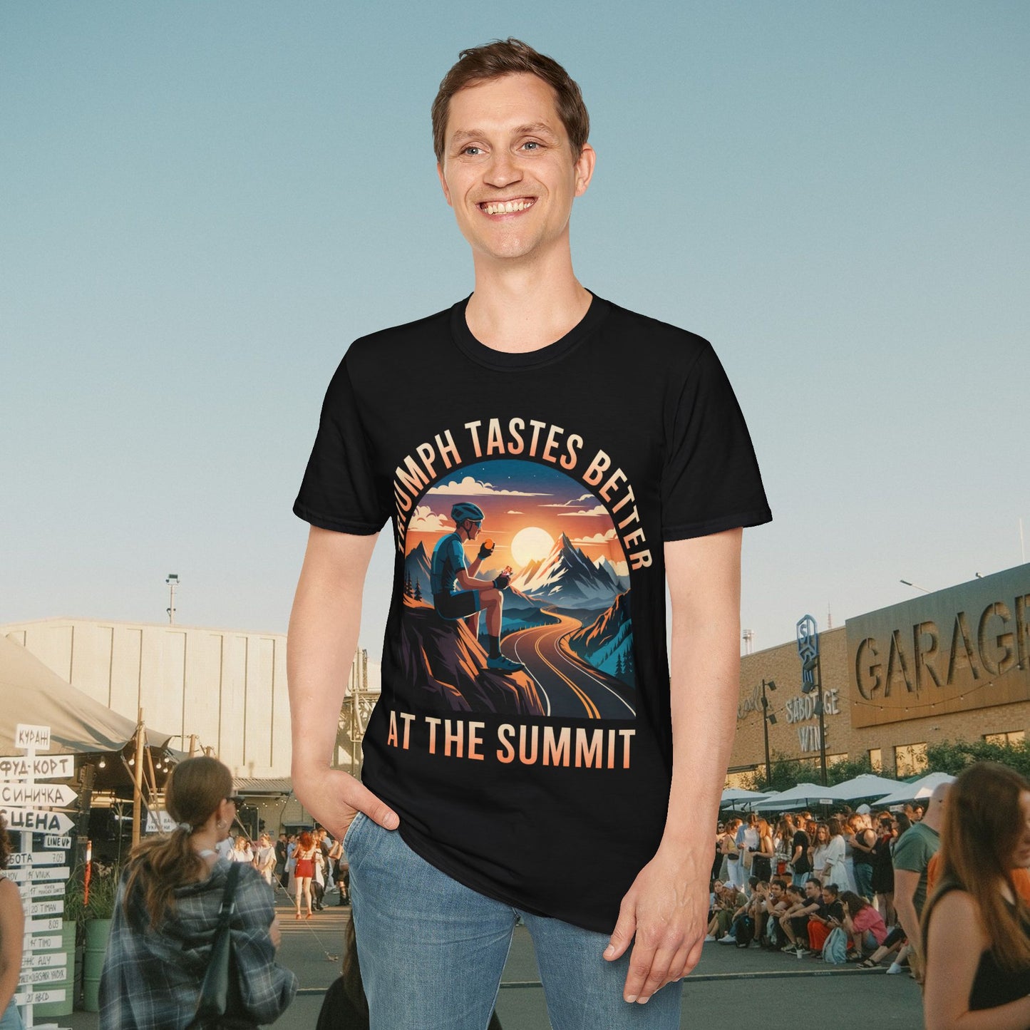 "Triumph Tastes Better At The Summit" | Cycling Mountain Climb T-Shirt, Road Biking Tee, Cyclist Gift