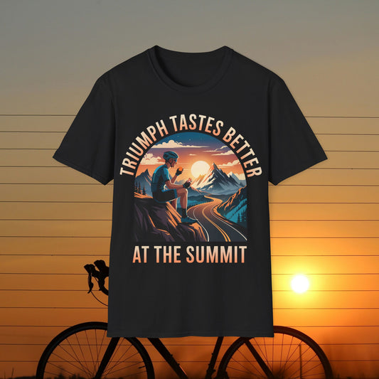 "Triumph Tastes Better At The Summit" | Cycling Mountain Climb T-Shirt, Road Biking Tee, Cyclist Gift