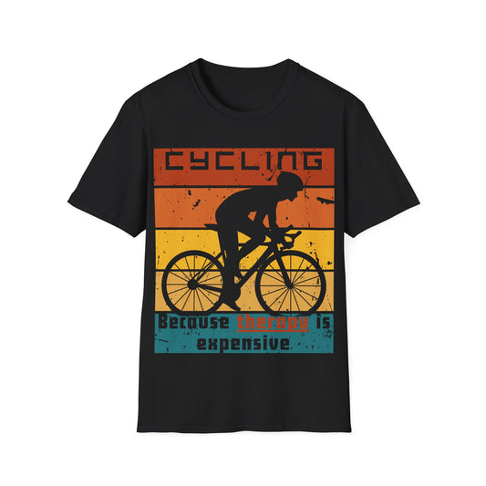 Cyclist Humor T-Shirt - "CYCLING: Because Therapy Is Expensive" | Unisex Heavy Cotton Tee | Perfect Gift for Cyclists, Cycling Enthusiasts