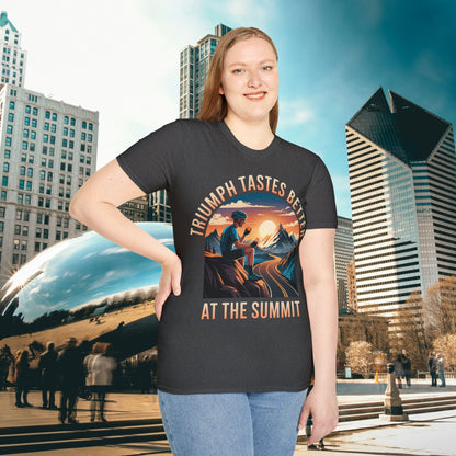 "Triumph Tastes Better At The Summit" | Cycling Mountain Climb T-Shirt, Road Biking Tee, Cyclist Gift