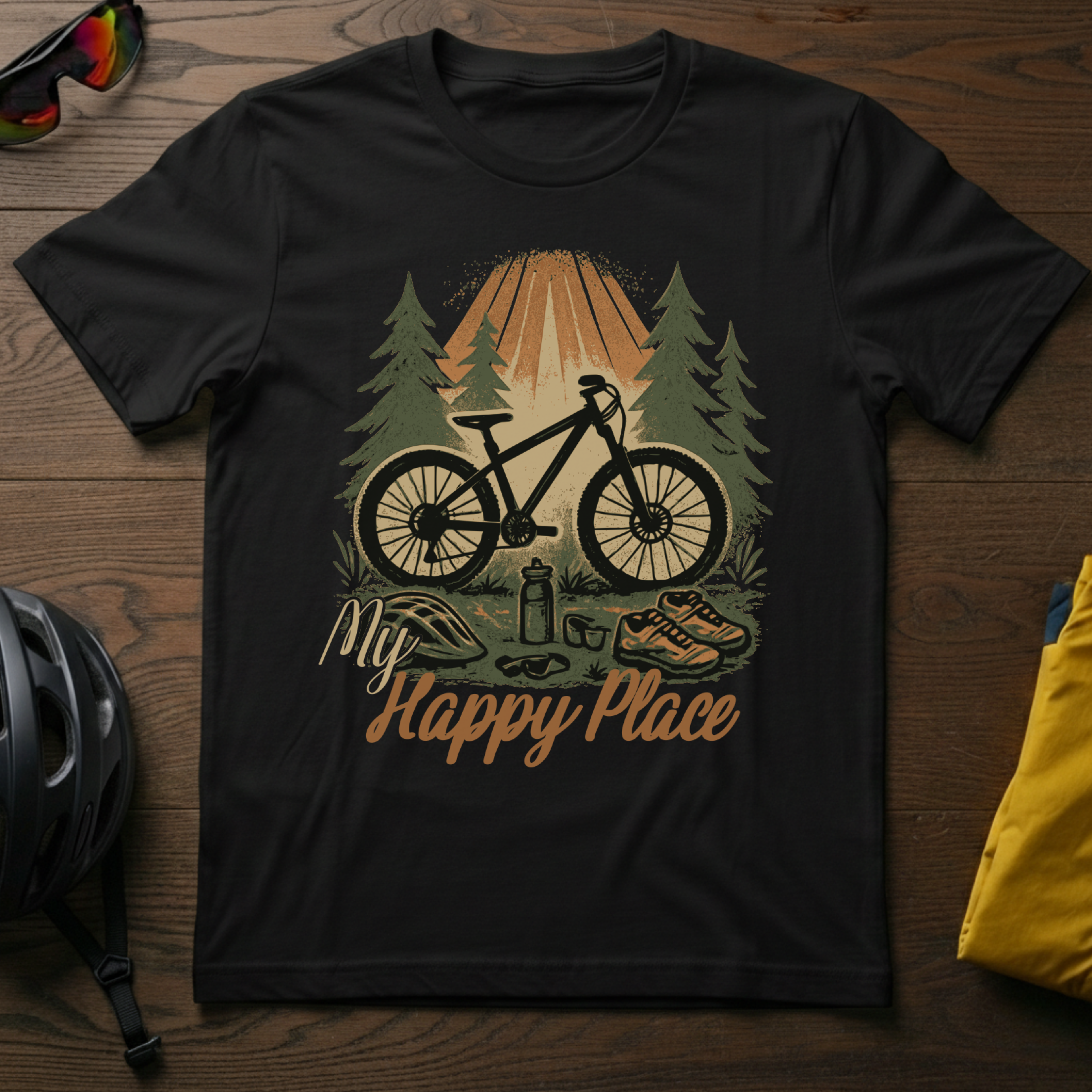 "My Happy Place" Sunlit Forest Mountain Bike Tee - Chainline Collective