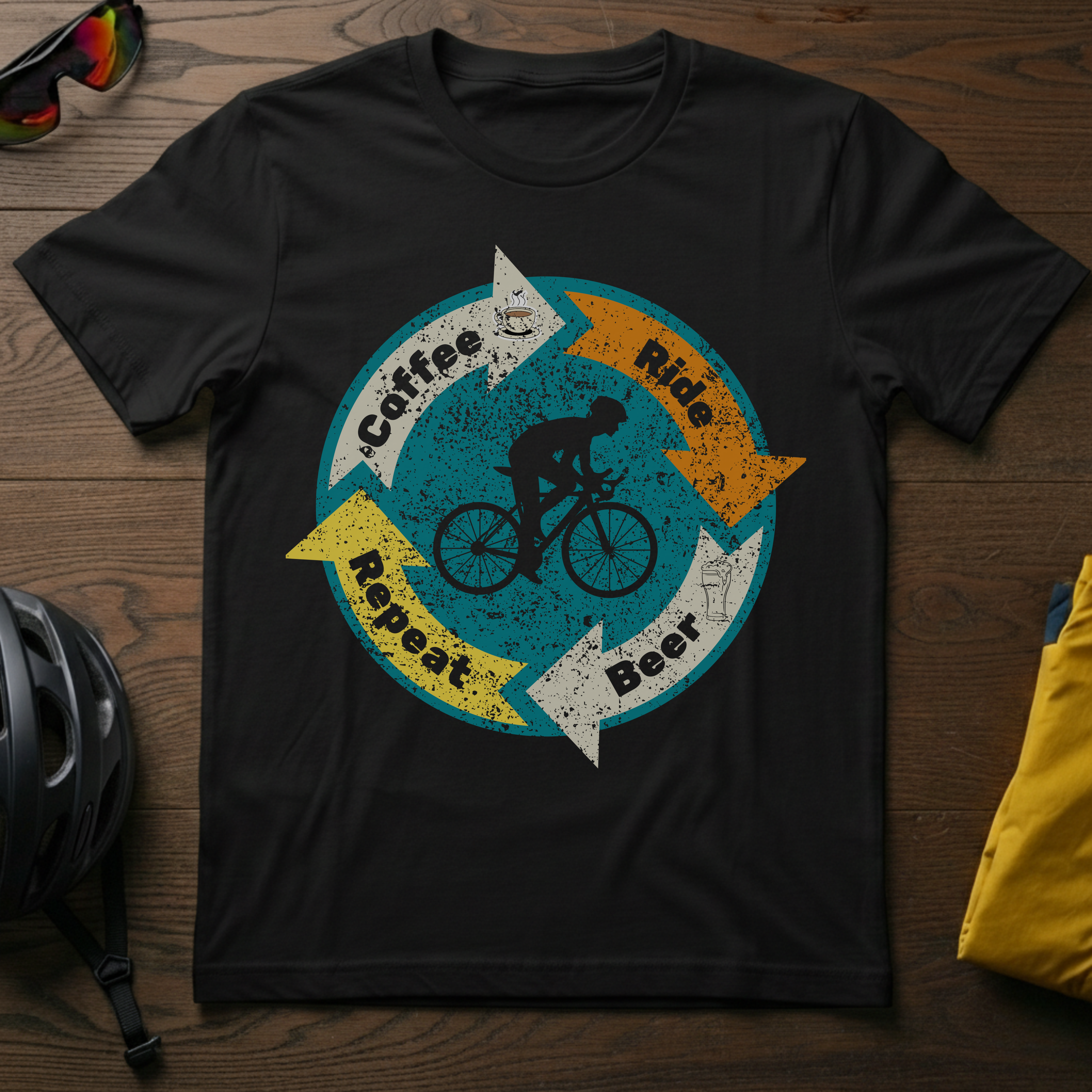 Cyclist Life Cycle T-Shirt - Coffee -> Ride -> Beer -> Repeat - Chainline Collective