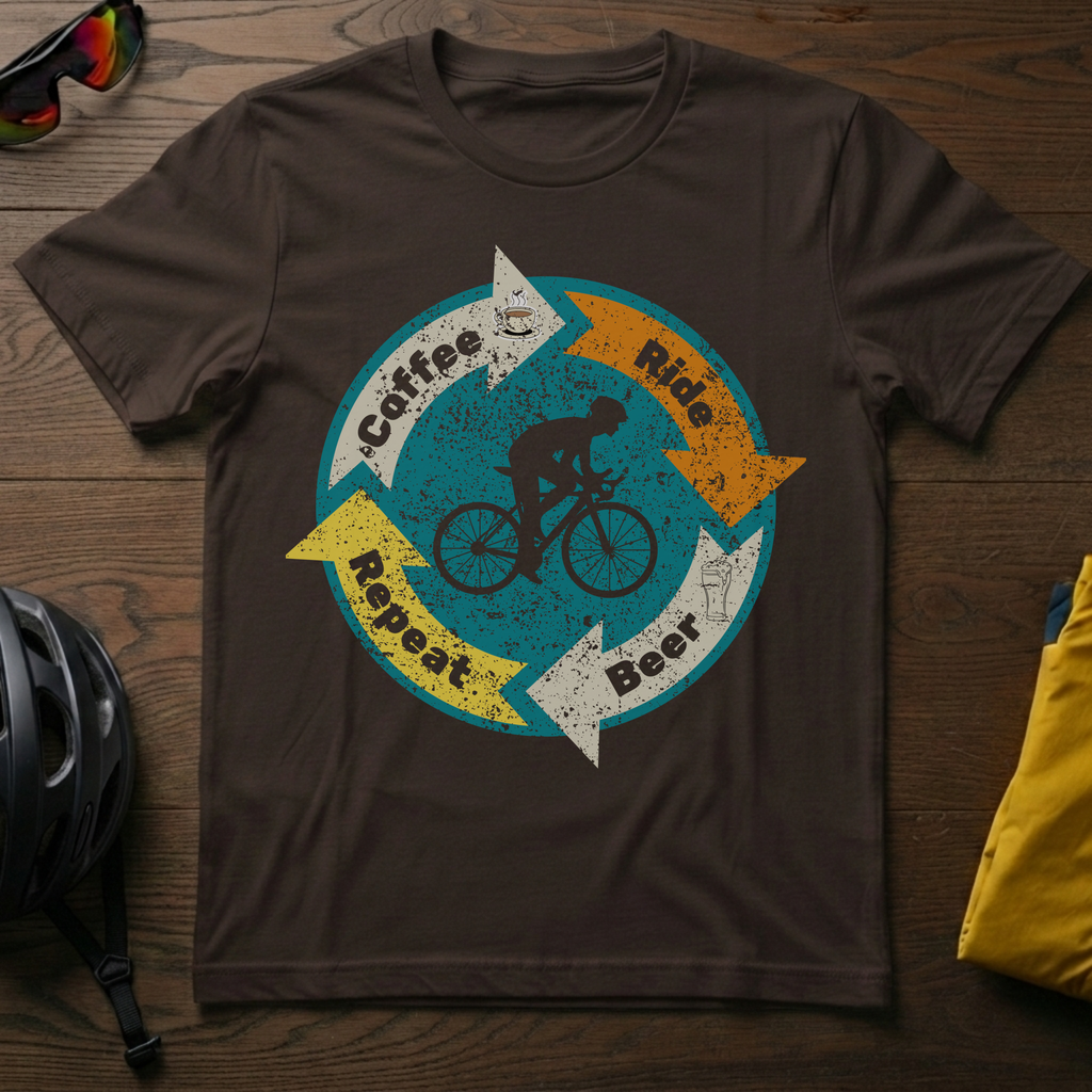 Cyclist Life Cycle T-Shirt - Coffee -> Ride -> Beer -> Repeat - Chainline Collective