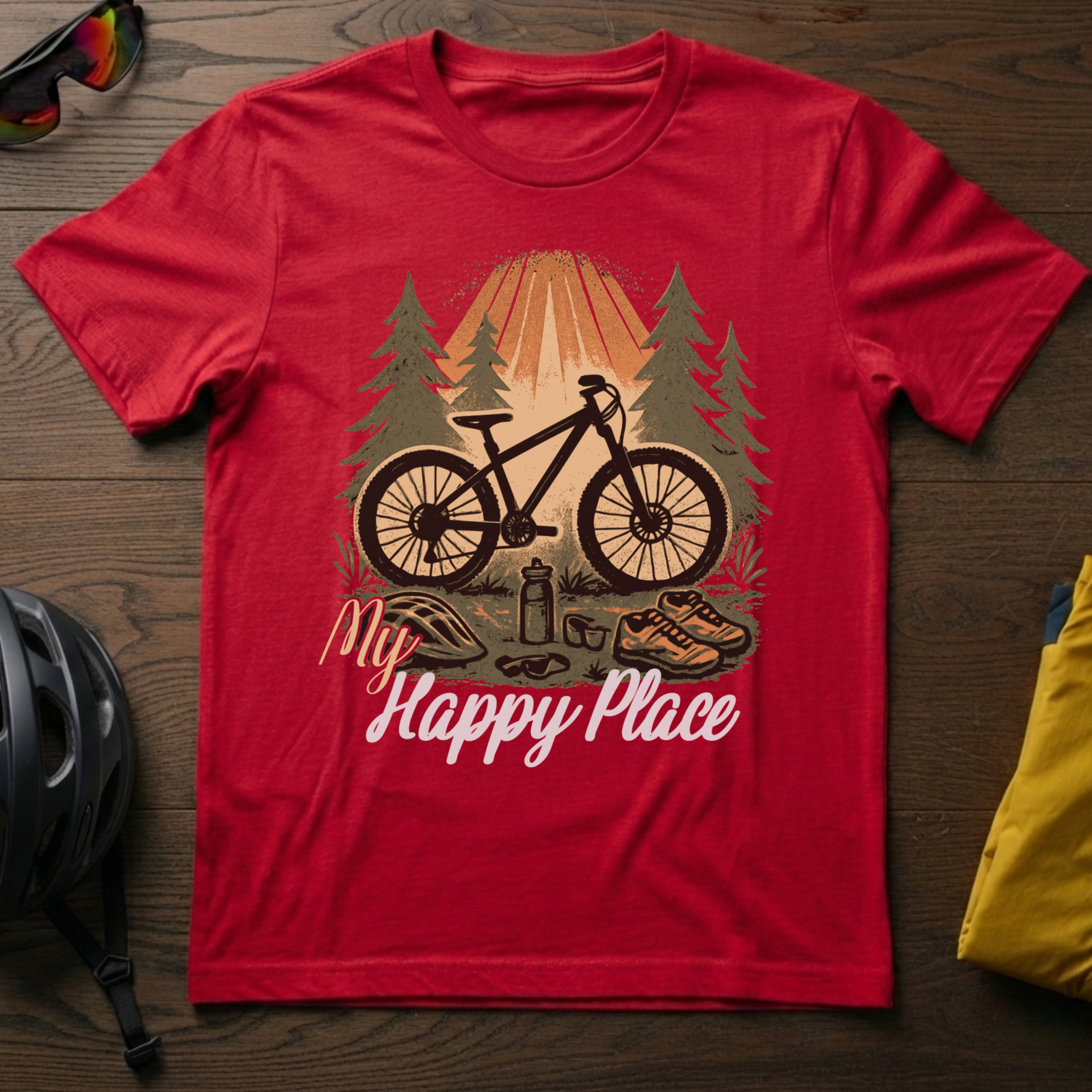 "My Happy Place" Sunlit Forest Mountain Bike Tee - Chainline Collective