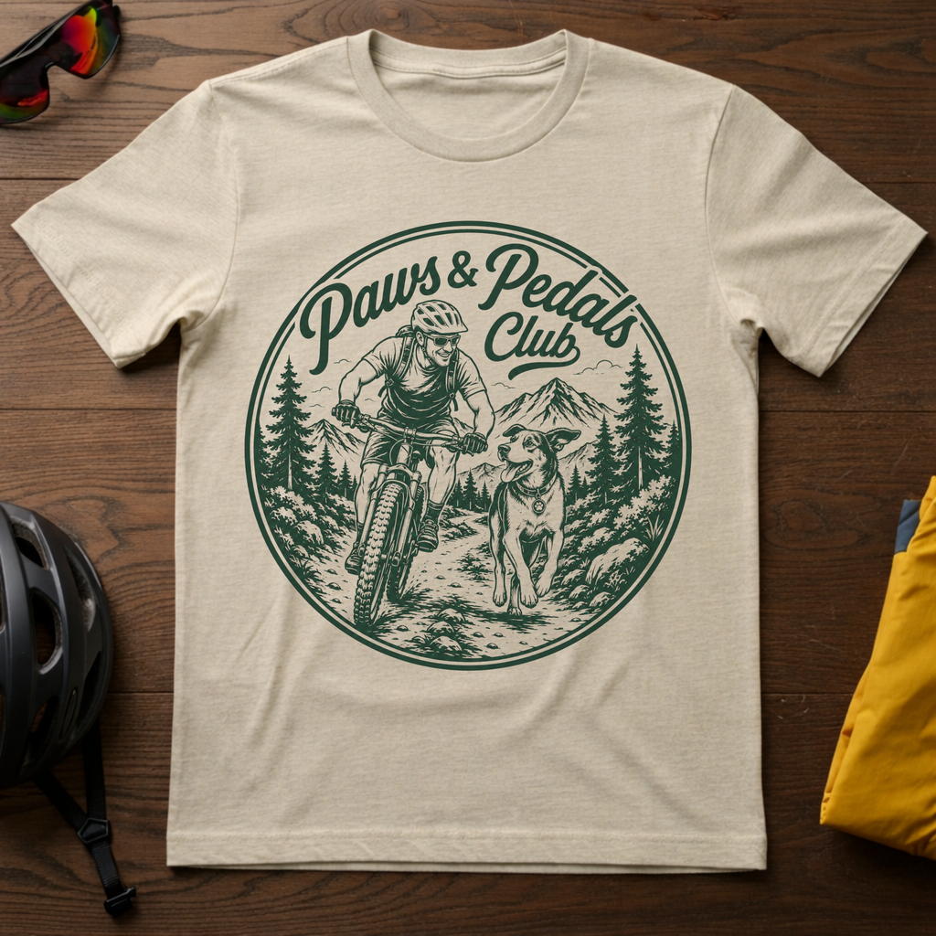 "Paws & Pedals Club" Dog and Bike Lover Tee - Chainline Collective