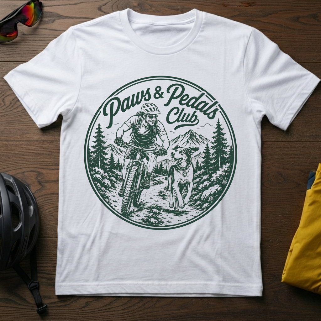 "Paws & Pedals Club" Dog and Bike Lover Tee - Chainline Collective
